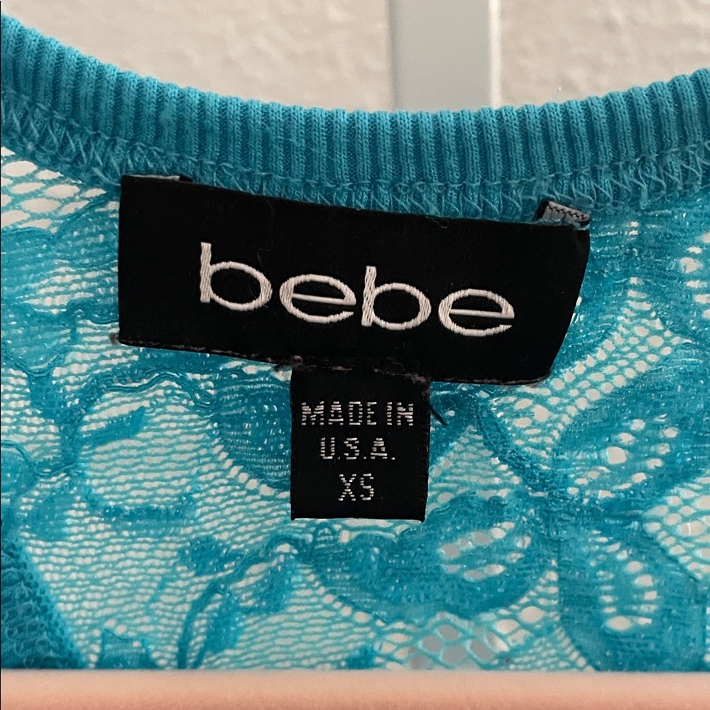 bebe Turquoise Lace-Back Rhinestone Logo Tank - Picture 3 of 5
